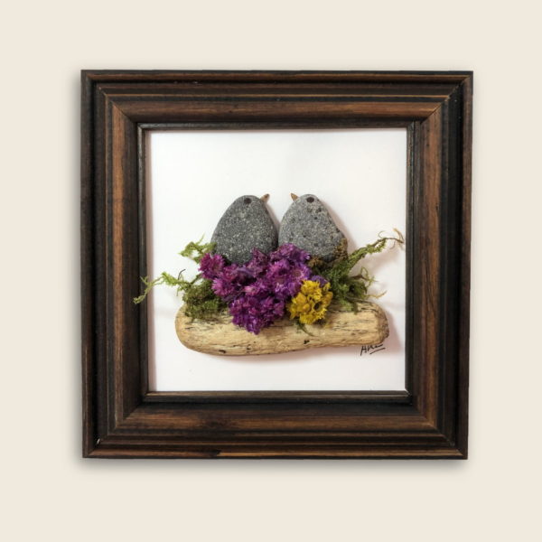 Cuadro - Arte con Piedras de Mar - Nido Floral 2p Morado